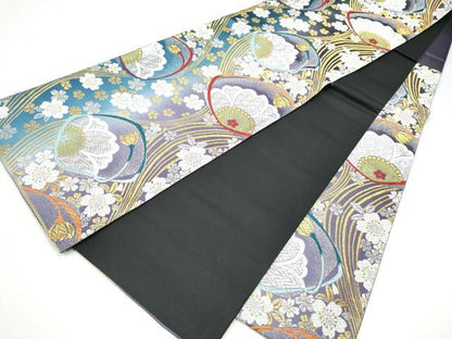 平和屋着物●六通柄袋帯　唐織　舞桜文　金銀糸　正絹　逸品　CABJ8566hy