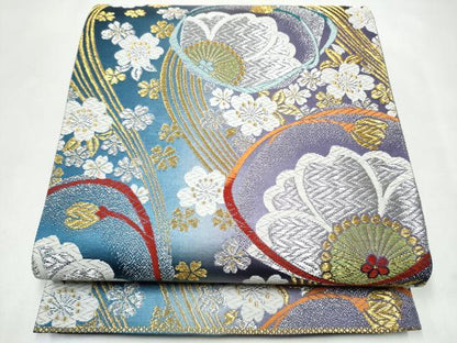平和屋着物●六通柄袋帯　唐織　舞桜文　金銀糸　正絹　逸品　CABJ8566hy