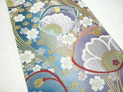 平和屋着物●六通柄袋帯　唐織　舞桜文　金銀糸　正絹　逸品　CABJ8566hy