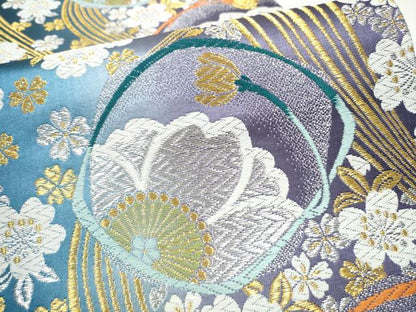 平和屋着物●六通柄袋帯　唐織　舞桜文　金銀糸　正絹　逸品　CABJ8566hy