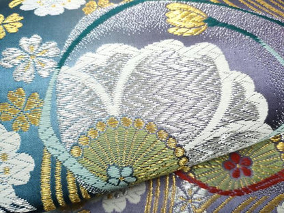 平和屋着物●六通柄袋帯　唐織　舞桜文　金銀糸　正絹　逸品　CABJ8566hy