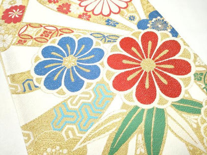 平和屋着物●六通柄袋帯　唐織　舞花文　金糸　正絹　逸品　CABJ8567hy