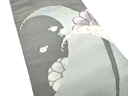 平和屋着物●太鼓柄袋帯　流水花文　金糸　正絹　逸品　CABJ8569hy