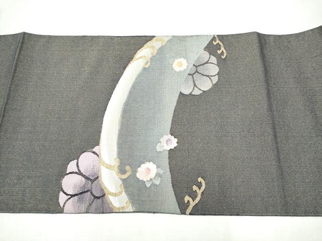 平和屋着物●太鼓柄袋帯　流水花文　金糸　正絹　逸品　CABJ8569hy