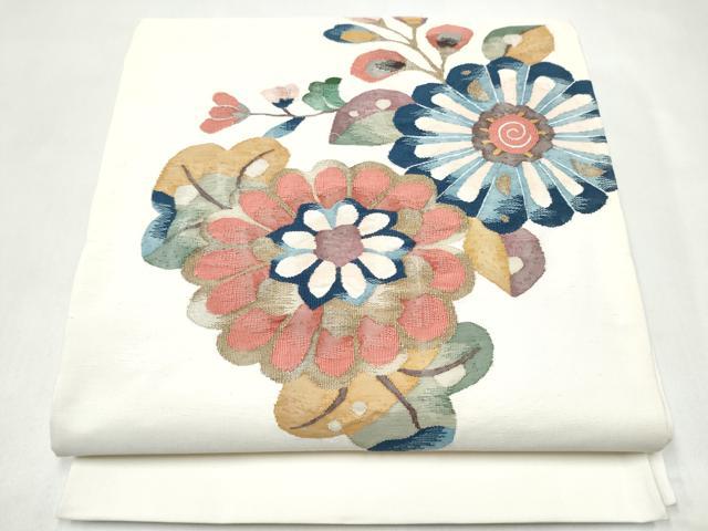 平和屋着物●太鼓柄袋帯　すくい織　舞花文　正絹　逸品　CABJ8570hy
