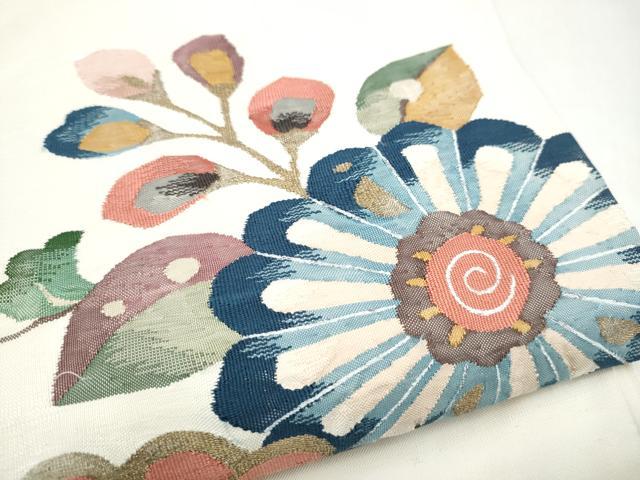平和屋着物●太鼓柄袋帯　すくい織　舞花文　正絹　逸品　CABJ8570hy
