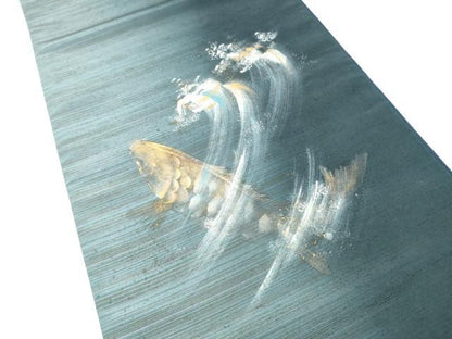 平和屋着物●太鼓柄袋帯　手描き　紬地　鯉　金彩　正絹　逸品　CABJ8574hy