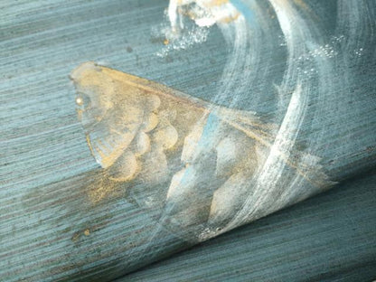 平和屋着物●太鼓柄袋帯　手描き　紬地　鯉　金彩　正絹　逸品　CABJ8574hy