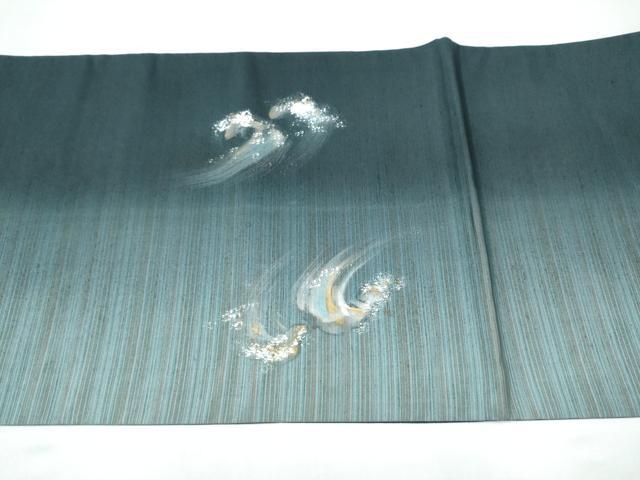 平和屋着物●太鼓柄袋帯　手描き　紬地　鯉　金彩　正絹　逸品　CABJ8574hy