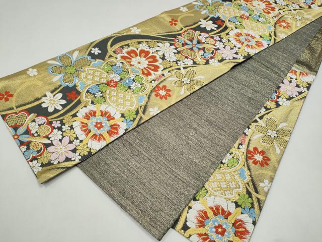 平和屋着物●六通柄袋帯　舞桜文　金糸　正絹　逸品　CABJ8575hy