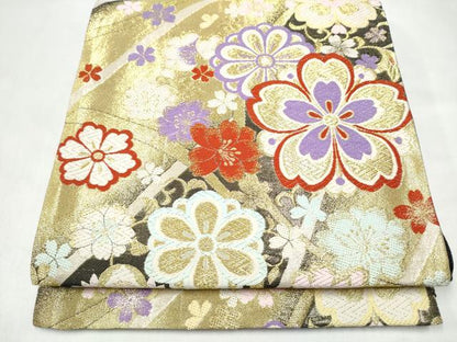 平和屋着物●六通柄袋帯　舞花文　金糸　正絹　逸品　CABJ8578hy