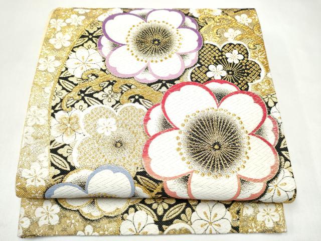 平和屋着物●六通柄袋帯　唐織　舞桜文　金糸　正絹　逸品　CABJ8581hy