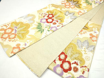 平和屋着物●六通柄袋帯　唐織　松竹梅　金銀糸　正絹　逸品　CABJ8582hy