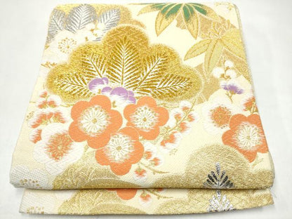 平和屋着物●六通柄袋帯　唐織　松竹梅　金銀糸　正絹　逸品　CABJ8582hy