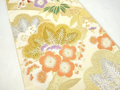 平和屋着物●六通柄袋帯　唐織　松竹梅　金銀糸　正絹　逸品　CABJ8582hy