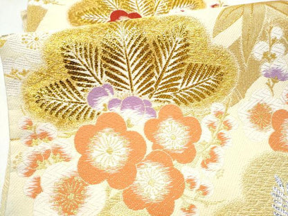 平和屋着物●六通柄袋帯　唐織　松竹梅　金銀糸　正絹　逸品　CABJ8582hy
