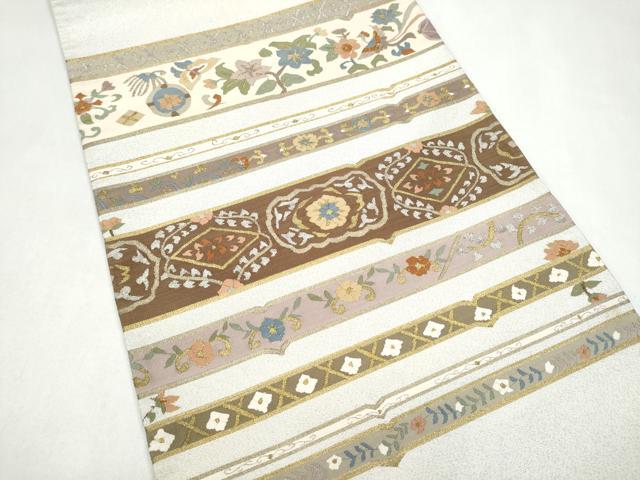 平和屋着物●爪搔き本綴れ　太鼓柄袋帯　横段花文　金銀糸　正絹　逸品　CABJ8591hy
