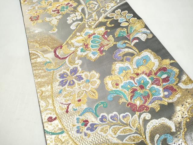 平和屋着物●六通柄袋帯　更紗花文　金銀糸　正絹　逸品　CABJ8602hy