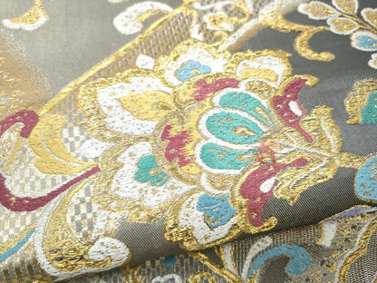 平和屋着物●六通柄袋帯　更紗花文　金銀糸　正絹　逸品　CABJ8602hy