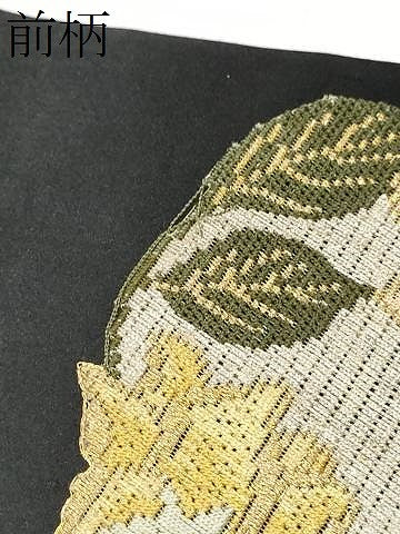 平和屋着物●アンティーク　大正ロマン　絽刺し　区限刺繍　草花丸文　黒地　金銀糸　正絹　逸品　CABJ8606hy