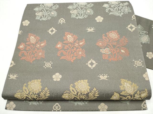 平和屋着物●九寸名古屋帯　吉祥更紗花文　正絹　逸品　CABJ8614hy