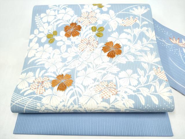 平和屋着物●京都祇園の老舗　ぎをん齋藤　九寸名古屋帯　駒刺繍　花蝶文　銀糸　正絹　逸品　CABJ8616hy