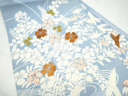 平和屋着物●京都祇園の老舗　ぎをん齋藤　九寸名古屋帯　駒刺繍　花蝶文　銀糸　正絹　逸品　CABJ8616hy