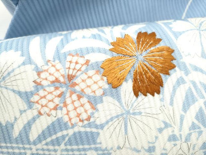 平和屋着物●京都祇園の老舗　ぎをん齋藤　九寸名古屋帯　駒刺繍　花蝶文　銀糸　正絹　逸品　CABJ8616hy