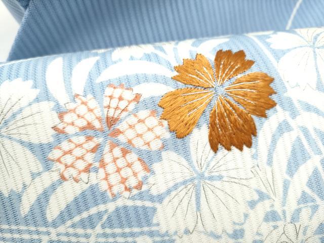 平和屋着物●京都祇園の老舗　ぎをん齋藤　九寸名古屋帯　駒刺繍　花蝶文　銀糸　正絹　逸品　CABJ8616hy