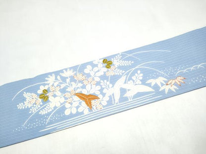 平和屋着物●京都祇園の老舗　ぎをん齋藤　九寸名古屋帯　駒刺繍　花蝶文　銀糸　正絹　逸品　CABJ8616hy