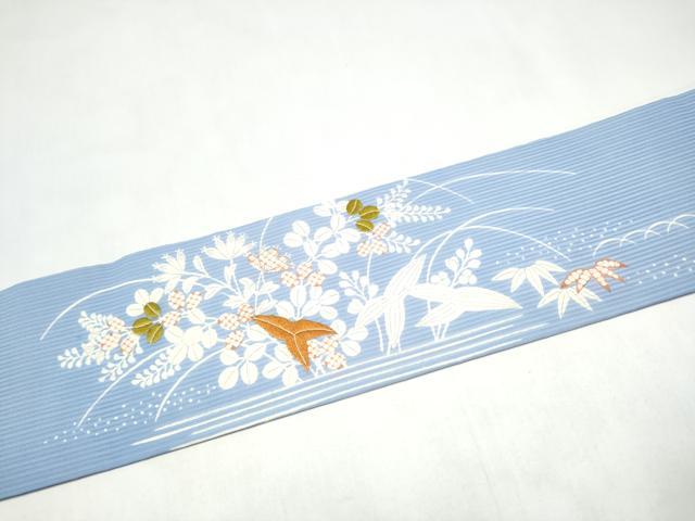 平和屋着物●京都祇園の老舗　ぎをん齋藤　九寸名古屋帯　駒刺繍　花蝶文　銀糸　正絹　逸品　CABJ8616hy