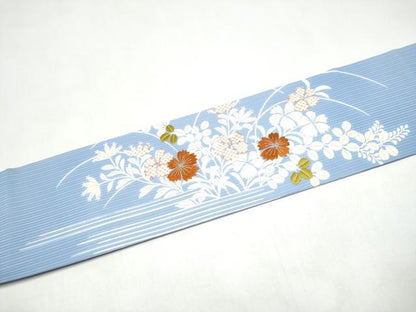 平和屋着物●京都祇園の老舗　ぎをん齋藤　九寸名古屋帯　駒刺繍　花蝶文　銀糸　正絹　逸品　CABJ8616hy