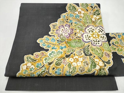 平和屋着物●九寸名古屋帯　紬地　ろうけつ染　舞花文　正絹　逸品　CABJ8618hy