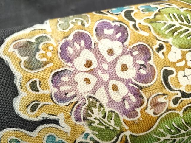 平和屋着物●九寸名古屋帯　紬地　ろうけつ染　舞花文　正絹　逸品　CABJ8618hy