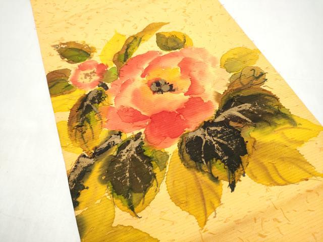 平和屋着物●九寸開き名古屋帯　髭紬　ろうけつ染　牡丹　金彩　正絹　逸品　CABJ8619hy