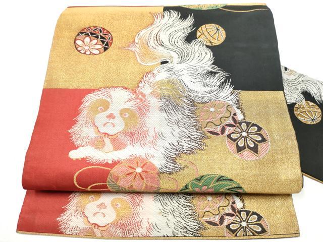 平和屋着物●アンティーク　大正ロマン　九寸名古屋帯　チン　金糸　正絹　逸品　CABJ8620hy
