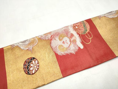 平和屋着物●アンティーク　大正ロマン　九寸名古屋帯　チン　金糸　正絹　逸品　CABJ8620hy