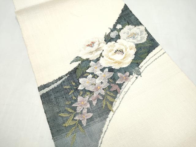 平和屋着物●西陣　老舗　渡文謹製　手織　真綿紬　八寸名古屋帯　草花文　証紙付き　正絹　逸品　CABJ8622hy