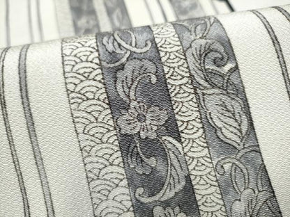 平和屋着物●九寸開き名古屋帯　絞り　花唐草間道　黒地　鬼しぼ縮緬　正絹　逸品　CABJ8624hy