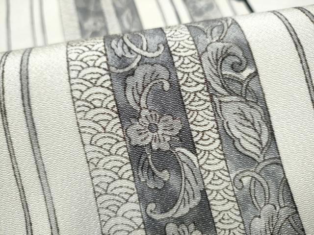 平和屋着物●九寸開き名古屋帯　絞り　花唐草間道　黒地　鬼しぼ縮緬　正絹　逸品　CABJ8624hy
