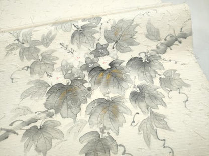 平和屋着物●内山晴祥　手描き　九寸開き名古屋帯　髭紬　蔦の葉文　金彩　正絹　逸品　CABJ8625hy