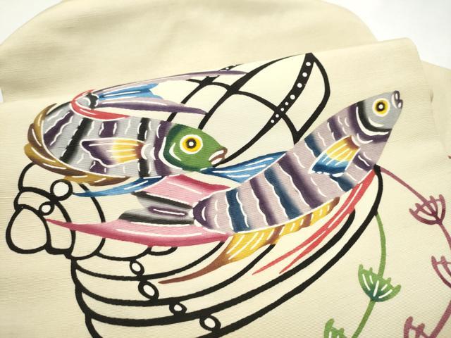 平和屋着物●城間栄順　本場琉球紅型　九寸名古屋帯　魚　正絹　逸品　CABJ8629hy