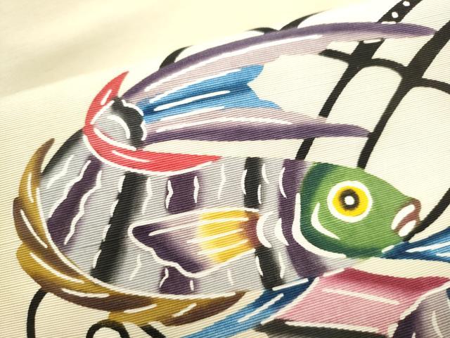 平和屋着物●城間栄順　本場琉球紅型　九寸名古屋帯　魚　正絹　逸品　CABJ8629hy
