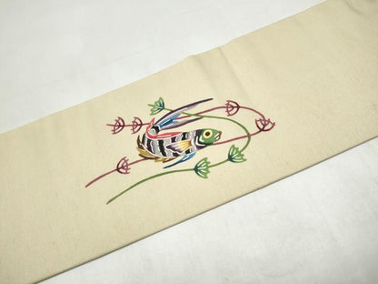 平和屋着物●城間栄順　本場琉球紅型　九寸名古屋帯　魚　正絹　逸品　CABJ8629hy