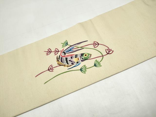 平和屋着物●城間栄順　本場琉球紅型　九寸名古屋帯　魚　正絹　逸品　CABJ8629hy