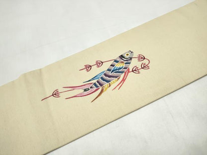 平和屋着物●城間栄順　本場琉球紅型　九寸名古屋帯　魚　正絹　逸品　CABJ8629hy