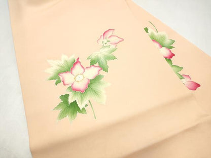 平和屋着物●塩瀬　九寸名古屋帯　手描き　枝花文　正絹　逸品　CABJ8635hy