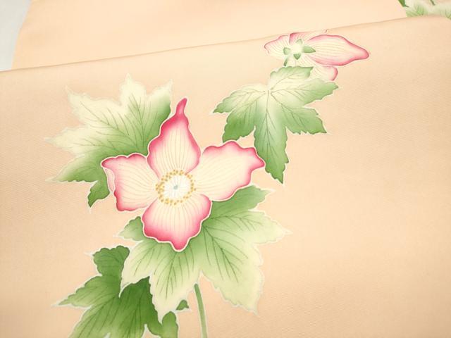 平和屋着物●塩瀬　九寸名古屋帯　手描き　枝花文　正絹　逸品　CABJ8635hy