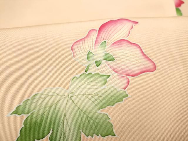 平和屋着物●塩瀬　九寸名古屋帯　手描き　枝花文　正絹　逸品　CABJ8635hy