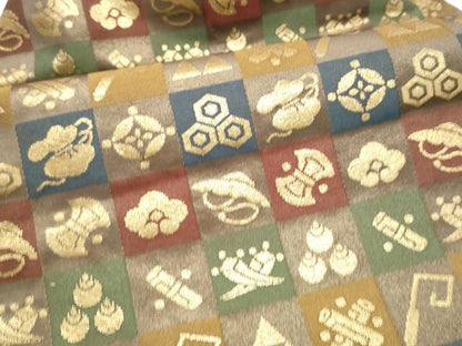 平和屋着物●西陣　川島織物　九寸名古屋帯　市松宝尽くし文　金糸　CABJ8638hy